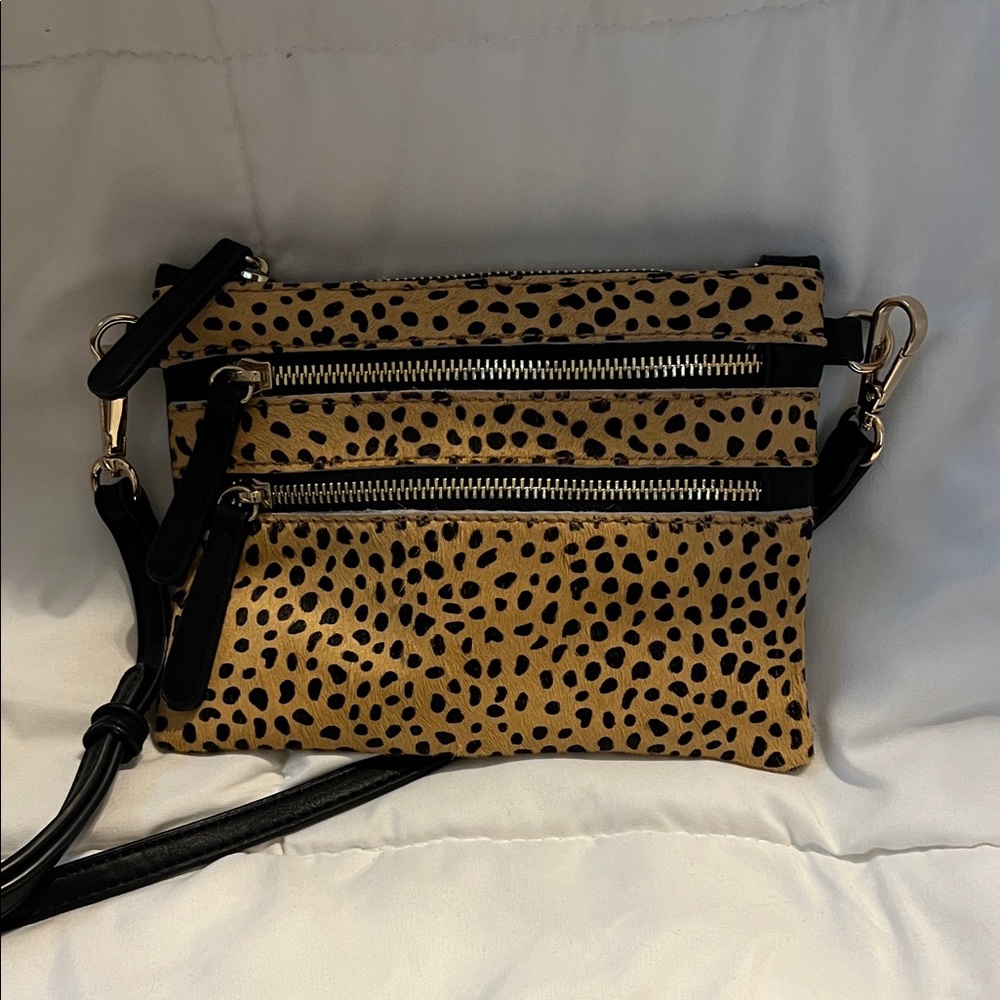 Sole Society Tan and Black Animal Print Crossbody Bag